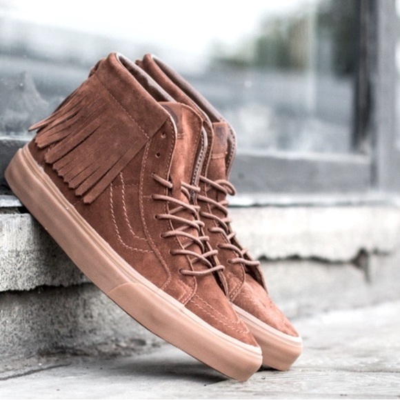 Vans Brown Suede SK8-Hi Moccasin Fringe Sneakers. Size 6.5. - Picture 2 of 11